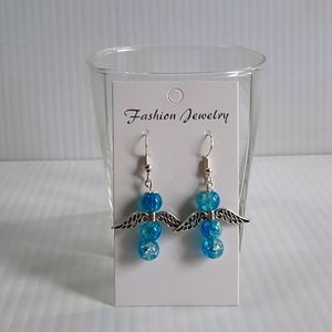 Hand Crafted Earrings Pierced Angel Blue Crackle